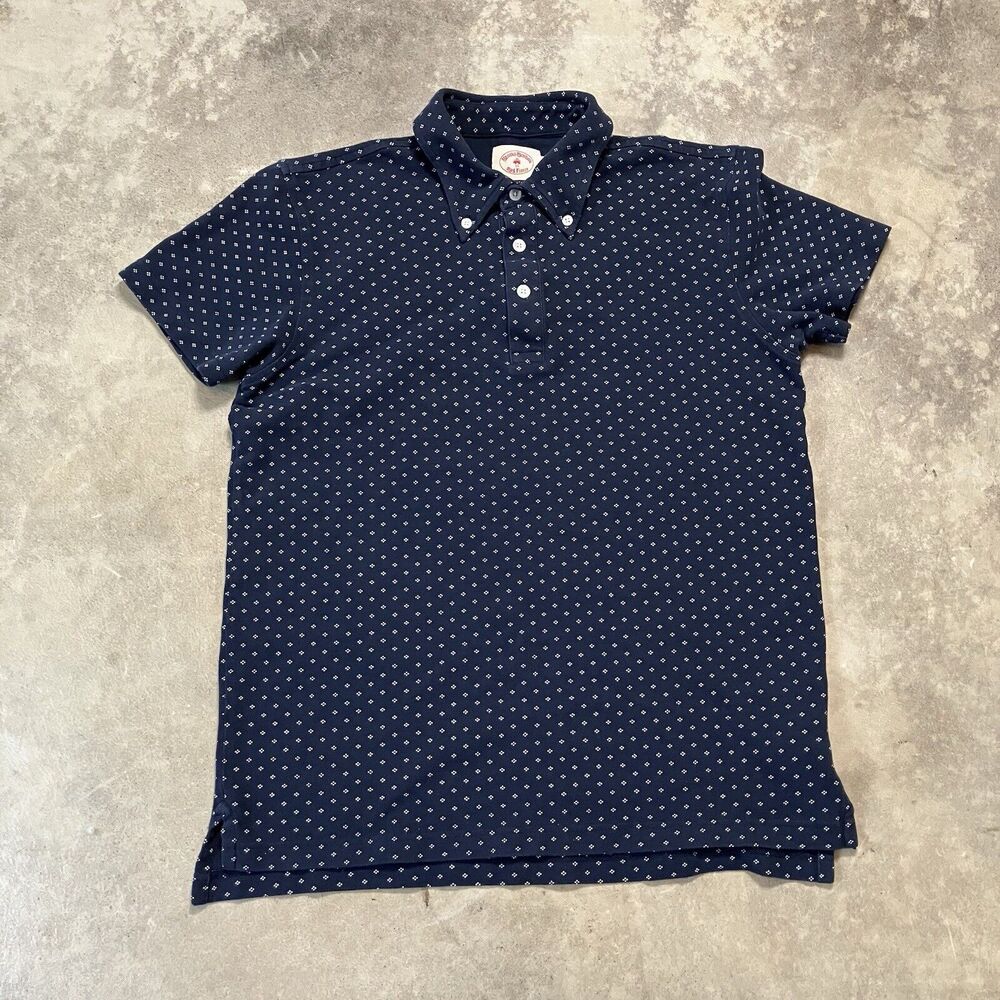Brooks Brothers Red Fleece Polo Shirt Mens Medium Navy Blue Polka Dot Preppy